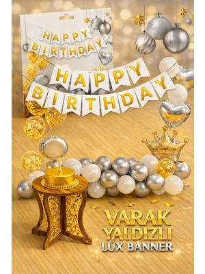 Party Express Altın Varak Yaldızlı Lüks Happy Birthday Banner - Beyaz