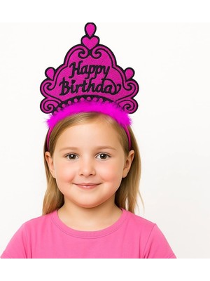 Mudanis Fuşya Happy Birthday Prenses Tacı – Doğum Günü Taç Aksesuarı