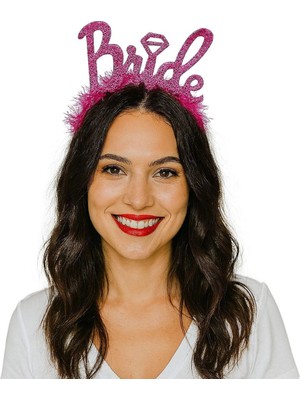 Mudanis Fuşya Renk Bekarlığa Veda Italik Yazı Alyanslı Bride Taç