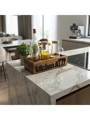 Bezos Ahşap Mutfak Organizeri Yağdanlık Standı Kitchen Yazılı Tezgah Üstü Şişe Düzenleyici