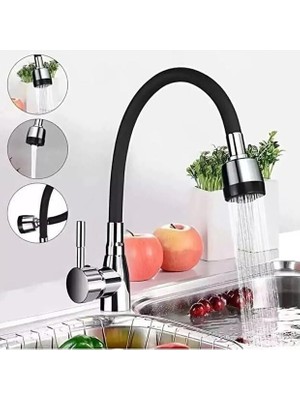 MWX Teknoloji Esnek Silikon Musluk Başlığı 43 Cm, Kıvrılabilir Uzatma Hortumu, 360 Oynar Başlık, 2 Fonksiyonlu Su Akışı Duş ve Düz, Su Tasarruflu Musluk Aparatı, Mutfak ve Lavabo Uyumlu, Kolay Montaj Siyah