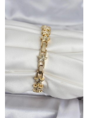 Uravas Store Mey Ithalat® Pirinç Gold Renk Yıldız Model Kadın Bileklik