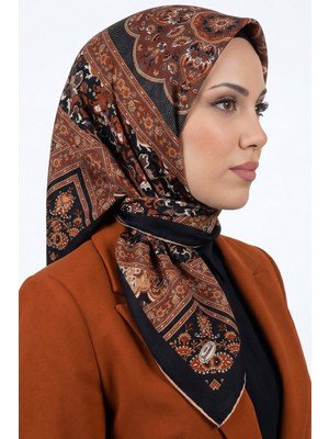 Hadiora Kadın Turuncu Siyah Etnik Desen Organik Pamuk Soft Eşarp