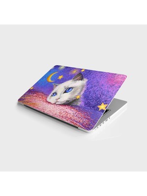 MWX Teknoloji Laptop Bilgisayar Notebook Pc Kaplama Etiketi Beyaz Kedi Çizim