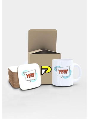 MWX Teknoloji Yes Evet Popart Tasarımlı Baskılı Kupa Bardak Seti, Eğlenceli Özel Hediye Mug