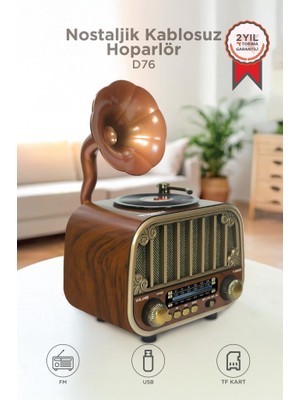 Torima Bluetooh Hoparlör Nostaljik Radyo AUX USB TF Destekli Speaker D76 Ahşap