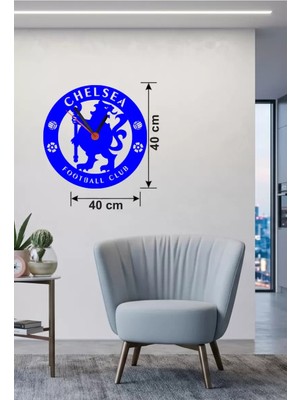 Uravas Store Mey Ithalat® Chelsea Fc Logolu Ahşap Duvar Saati - 40X40 cm Taraftar Hediyesi