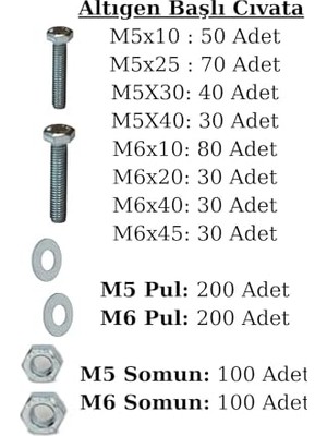 MWX Teknoloji 1600 Parça 17 Çeşit Altıgen Başlı Çelik Cıvata, Somun, Pul Seti
