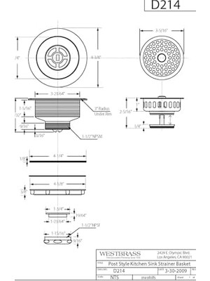 MWX Teknoloji Westbrass D214-50 3-1/2" Post Style Büyük Mutfak Lavabo Sepeti Süzgeç, 1'li Paket, Toz Boya Beyaz