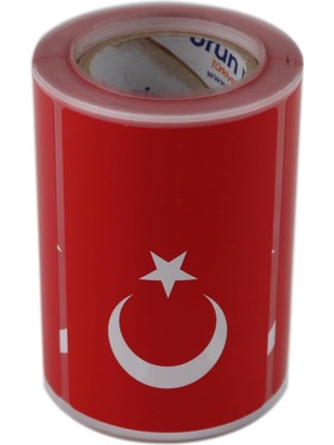 MWX Teknoloji Türk Bayrağı Etiketi Kuşe Rulo Çıkatma, 90MMX 60MM 300 Adet 40MM Çapı, Bayrak Etiket