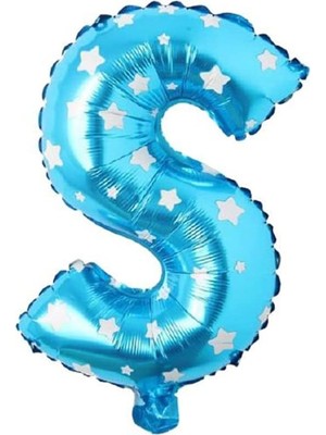 MWX Teknoloji S Harfi 16 Inç Mavi Yıldızlı Renk Folyo Balon 36 cm (Mavi)