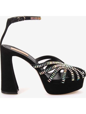 Hawen Angels Kadın Kösele Taban Süet 12,5cm Taşlı Platform Topuklu Ayakkabı 380-68
