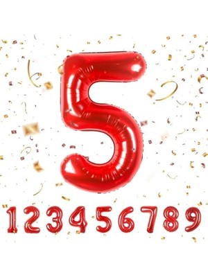 MWX Teknoloji - 5 Rakamı Kırmızı Folyo Balon 16 Inch 40 cm