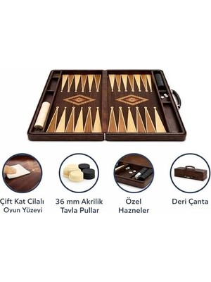 MWX Teknoloji Star Lüks Tavla Deri Çantalı Tavla Takımı Büyük Boy – 36 mm Akrilik Pul, Çift Kat Cilalı Oyun Yüzeyi, Fermuarlı & Kulplu Taşıma Çanta Tavla Seti