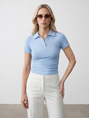 Dilvin 32614 Polo Yaka Top-Açık Mavi