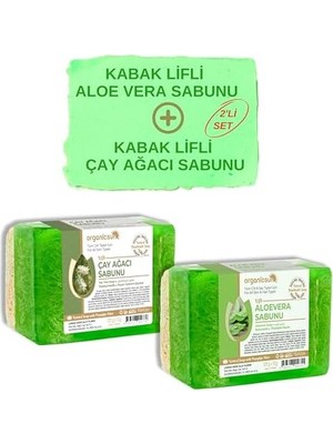 MWX Teknoloji 2'li Set Doğal Kabak Lifli Aloe Sabunu ve Kabak Lifli Çay Ağacı Sabunu