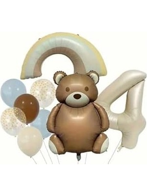 MWX Teknoloji Retro Renk Ayicik Folyolu Yaş Balon Set, 4