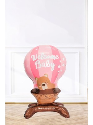 MWX Teknoloji P.e.k. Ayaklı Welcome Baby Pembe Folyo Balon Baby Shower Balonları 90CM