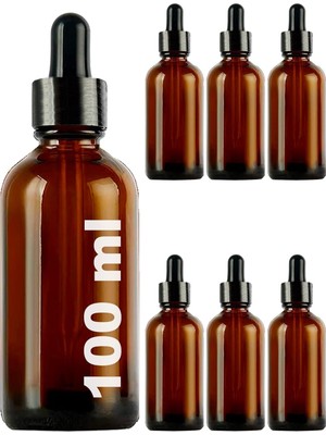 MWX Teknoloji 100 ml Metal Kapaklı Damlalık Dropper Şişesi Serum 100 cc Cam Şişe 6 Adet (Siyah Kapak, /kahverengi)