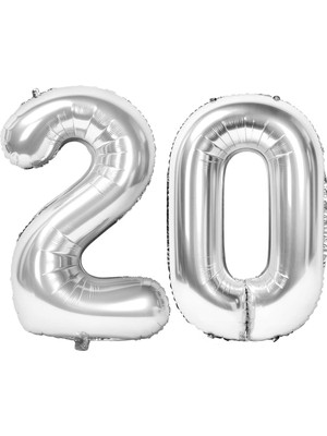 MWX Teknoloji - 20 Rakamı Gümüş Folyo Balon 16 Inch 40 cm