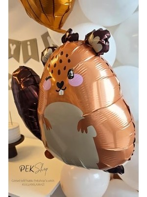 MWX Teknoloji Sevimli Kahverengi Sincap Balon Woodland Sincap Şekilli Folyo Balon 67X60 cm