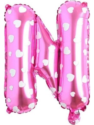 MWX Teknoloji N Harfi 16 Inç Pembe Kalpli Renk Folyo Balon 36 cm (Pembe)