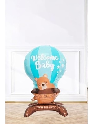MWX Teknoloji Ayaklı Welcome Baby Mavi Folyo Balon Baby Shower Balonları 90CM