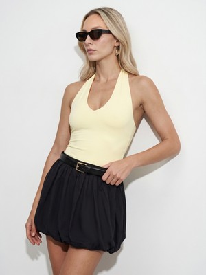 Dilvin 21231 Halter Yaka Bodysuit-Açık Sarı