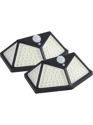 MWX Teknoloji LED Solar Hareket Sensörlü Dış Ortam Bahçe Aydınlatması, Güneş Enerjili, Su Geçirmez, 100 Ledli, Beyaz Işık, (2 Adet)