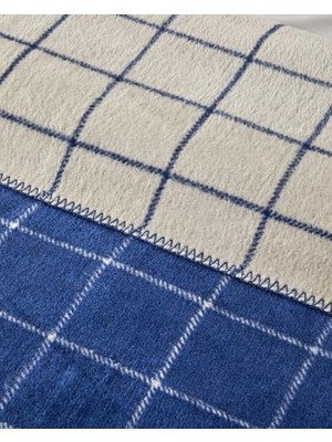 MWX Teknoloji Plain Check Pamuklu Size Battaniye Lacivert - Krem
