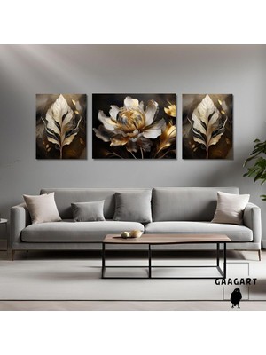 MWX Teknoloji 3lü Kanvas Şık Salon Duvar Tablosu Gri Çiçek Tasarımı, 50 x 70