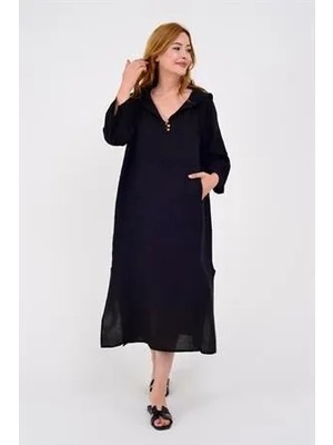 Bohem Stil Bohomiyan  İtalyan Cepli  Şapkalı Keten Elbise(125 CM)