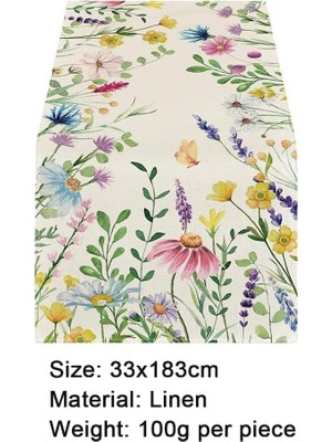 MWX Teknoloji Masa Örtüsü, 33X183CM Çiçekli Bahar Deseni, Dayanıklı Polyester Kumaş Kır Evi Stili, Rustik Mutfak Dekorasyonu, Iç ve Dış Mekan Yemek Masası Aksesuarı, Yıkanabilir Şık Süsleme