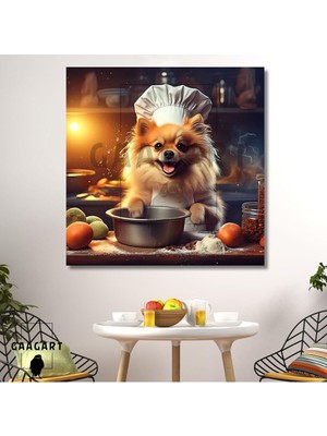 MWX Teknoloji Kare Kanvas Mutfak Tablosu Aşçı Hayvanlar Sevimli Pomeranian, 70 x 70
