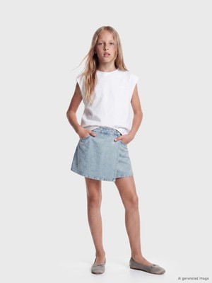 LC Waikiki Mavi Taşlı Kız Çocuk Jean Şort Etek