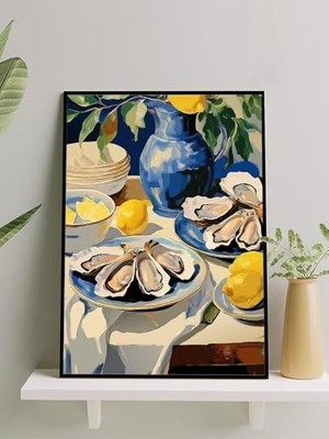 MWX Teknoloji Oyster Feast, Istiridye Ziyafeti Natürmort Mutfak Çerçeveli Tablo - Çerçeveli Poster