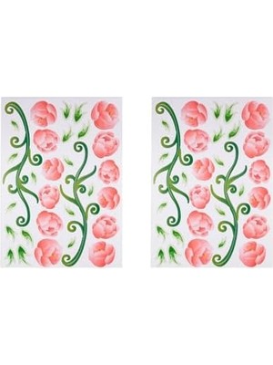 MWX Teknoloji Duvar Süsü (Sticker) 2 Adet Pembe Güllü Şeffaf Filmli Pvc 70X50X0,5CM