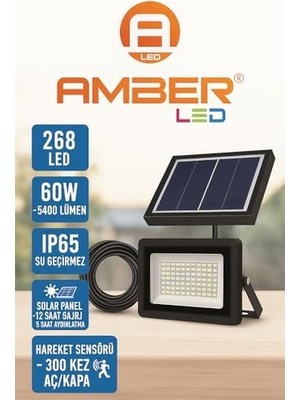 MWX Teknoloji LED 268 Led'li Solar Projektör – 60W, 5400 Lümen, 10 Metre Kablolu, IP65 Su Geçirmez, 6500K Beyaz Işık, Hareket Sensörlü Güneş Enerjili Dış Mekan Aydınlatma