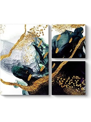 MWX Teknoloji Zümrüt Soyut Tablo 88 x 73-3 Parçalı