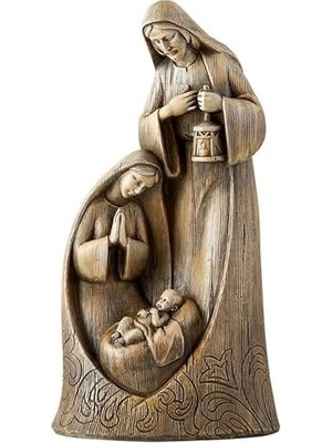 MWX Teknoloji Avalon Galeri Figürleri - Oyma Ahşap Görünümlü Mary ve Jesus Masa Üstü Doğum Heykelcik, 25,8 Cm, Kutsal Aile