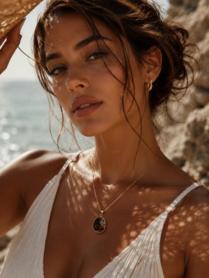 Solare Accessories Kaplan Gözü Doğal Taşlı Altın Kaplama Detaylı Kolye