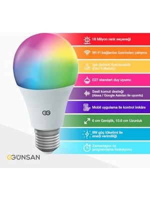 MWX Teknoloji Akıllı Wifi LED Ampul Rgb Çok Renkli ve Smart Life Uygulama Destekli (9W 2700K-6500K Ayarlanabilir)