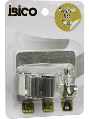 MWX Teknoloji Metal Mop Sapı Tutucu ve Askı, 2'si 1 Arada, Yapışkanlı Montaj Plakası, 10 kg Taşıma Kapasiteli