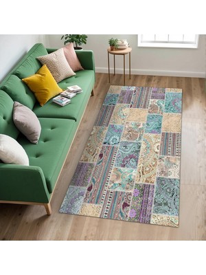 MWX Teknoloji Herce Patchwork Şönil Kaymaz Doğal Pamuk Tabanlı Yıkanabilir Antibakteriyel Çevre Dostu Salon Halısı 160X230