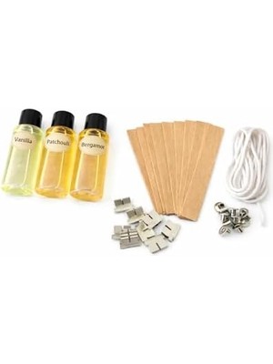 MWX Teknoloji Ns-Era Mum Yapım Seti 30 ml Paçuli 30 ml Vanilya ve 30 ml Bergamot Esans, Ahşap Fitil ve Ip Fitil