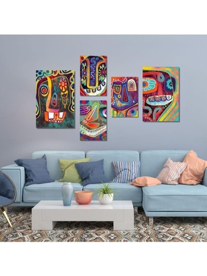 MWX Teknoloji 5 Parçalı Kanvas Dekoratif Tablo Renkli Asimetrik Şekiller, 30 x 40