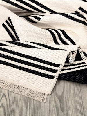 MWX Teknoloji Mec Home Karesse 133 Siyah Çizgili - Modern, Yıkanabilir, Çift Taraflı Kilim - 7 Farklı Boyut Seçeneği ile Salon, Mutfak, Antre Halı-Kilim (120X170)