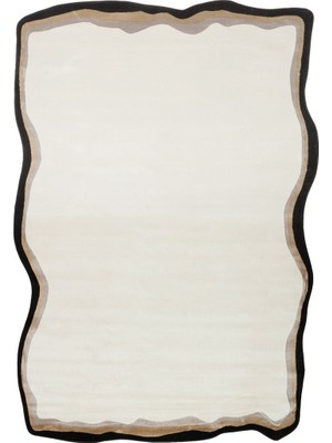 Akbel Halı Utopia Utp 11 Krem Gold Siyah Amorf Tasarımlı Modern Viskon Halı Oval Kesim Yıkanabilir Salon Halısı