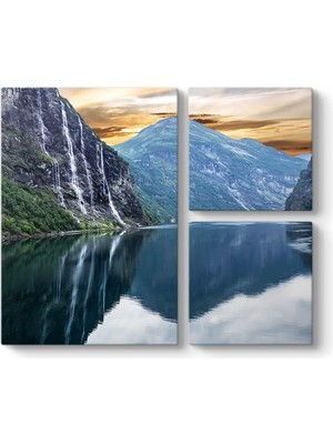 MWX Teknoloji Norveç Geiranger Şelalesi Tablosu 88 x 73-3 Parçalı