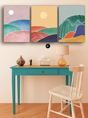 MWX Teknoloji (PSTER45) Soyut Gün Üçlü Kanvas Tablo Seti, Premium 3'lü Canvas, 3 Parçalı Duvar Tablosu 50 x 70